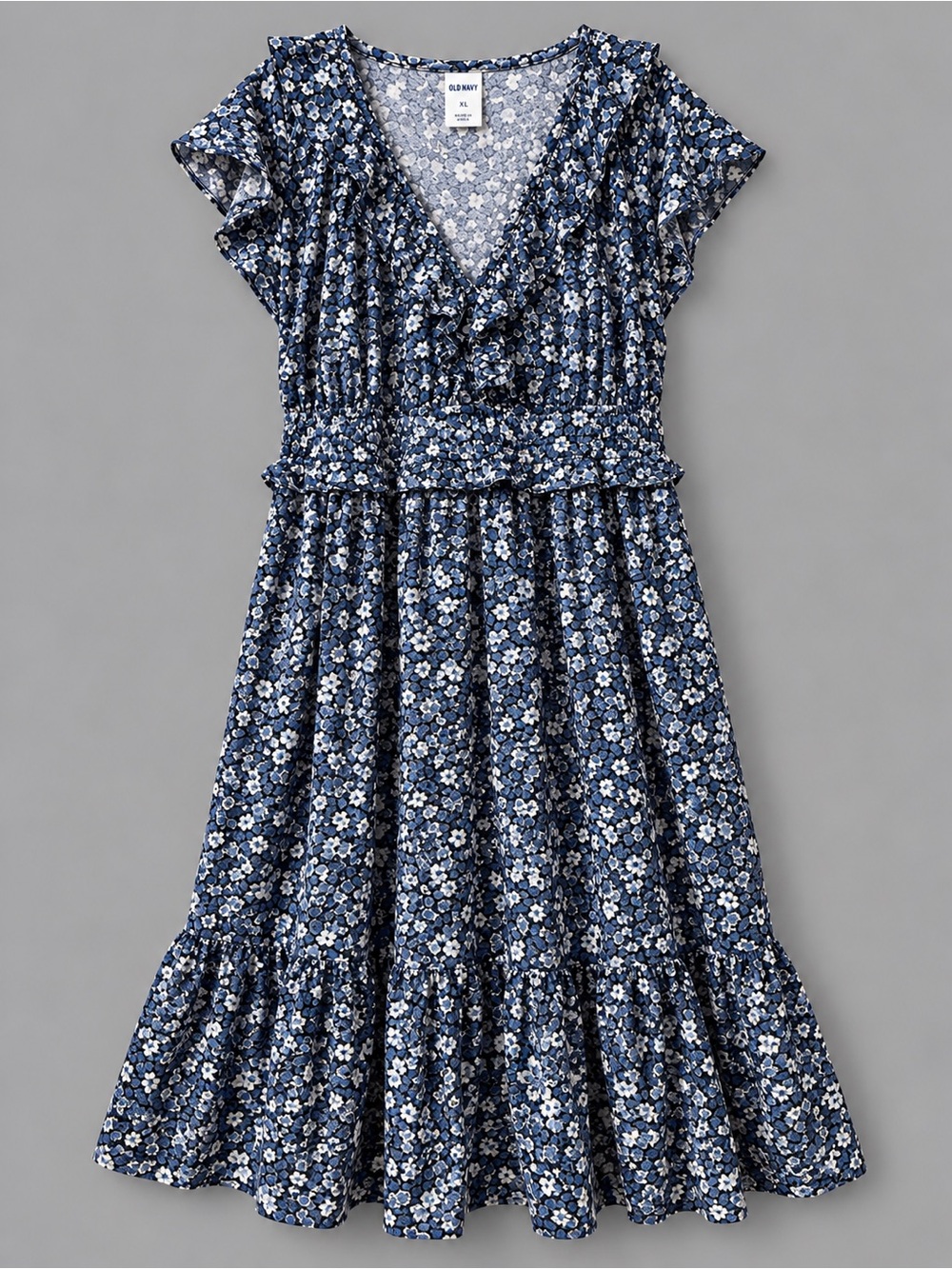 Old Navy Floral Ruffle Maxi Dress Navy XL NWOT